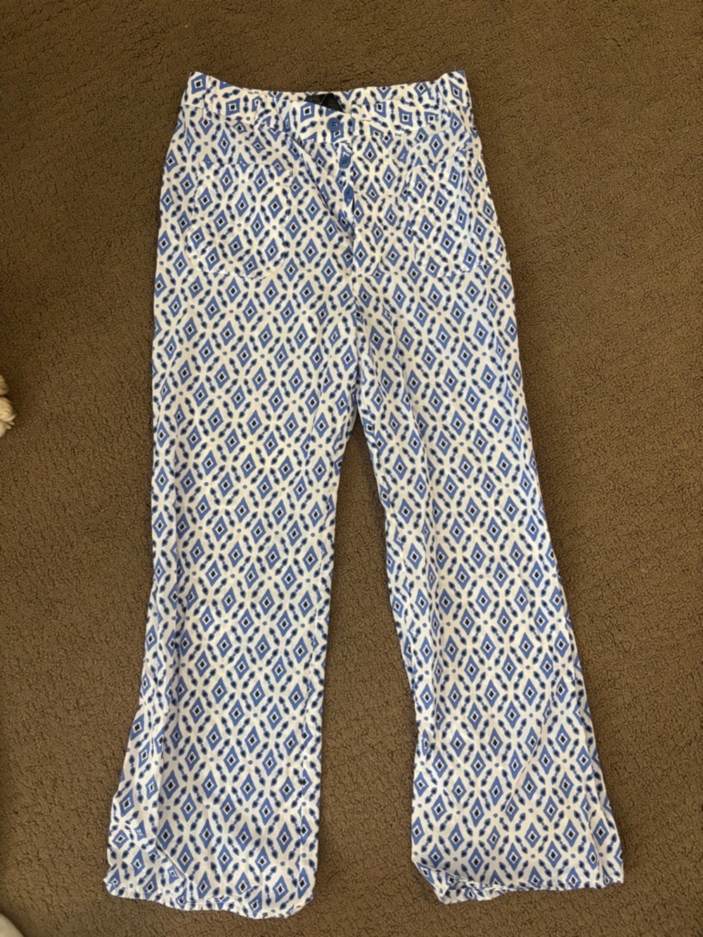 Zara Blue and White Geometric Print Pants